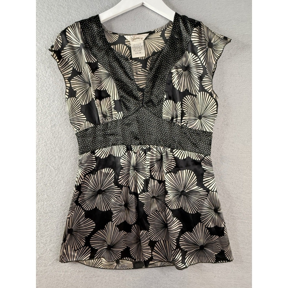 Vtg Y2K Speechless Top Womens Sz M V-Neck‎ Babydoll Whimsigoth Satin Black FLAW